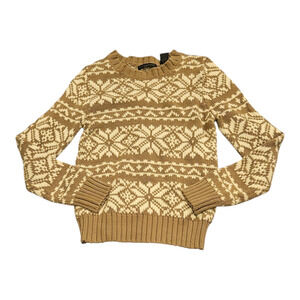 Preswick & Moore Small Petite Long Sleeve Tan and White Pullover Knit Sweater